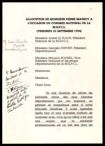 Congrès national de la MGPCL (Mutuelle). (Lille)