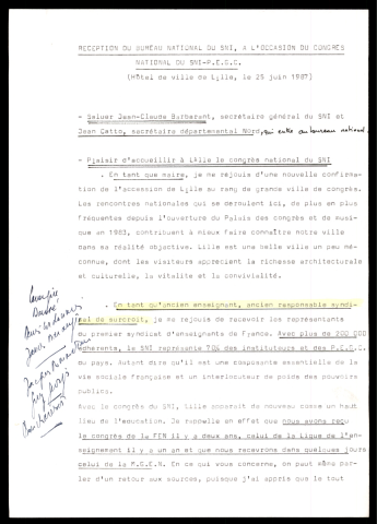 Réception en l'honneur du syndicat national des instituteurs (Lille)