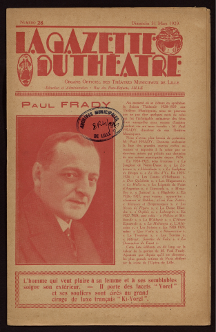 La gazette du théâtre, organe officiel des théâtres municipaux de Lille, n° 28, 31/03/1929.