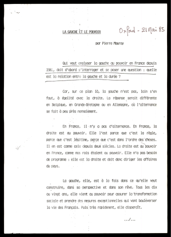 Conférence "La Gauche et le pouvoir". (Oxford - Angleterre)