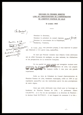 Inauguration de l'amphithéâtre René Buttiaux de l'institut Pasteur.