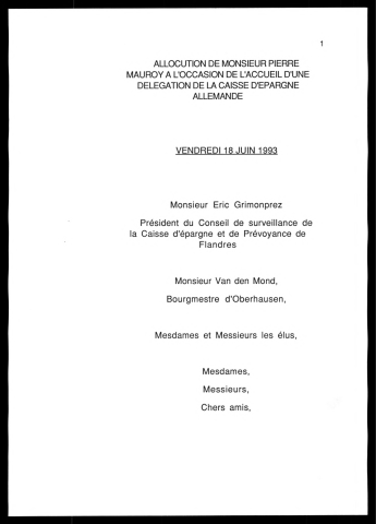 Accueil d'une délégation de la caisse d'épargne allemande. (Lille)