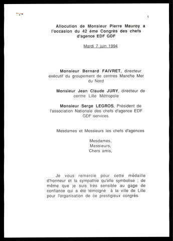 41ème congrès des chefs d'agence EDF GDF. (Lille)