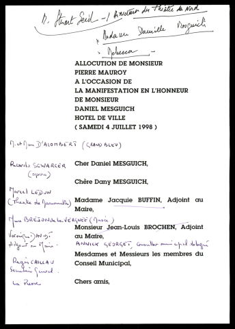 Manifestation en l'honneur de Daniel Mesguich. (Lille)