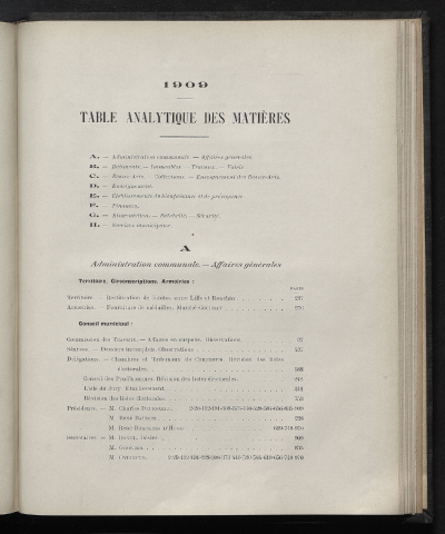 table analytique 1909