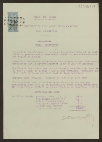 Délibération n°2149 - Hôtel de Ville. Aile des finances et Beffroi. Revêtement du sol. Adjudication.