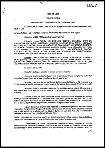 Conseil municipal du 11 décembre 2000.