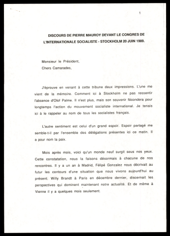 18ème congrès de l'Internationale Socialiste. (Stockholm -Suède)