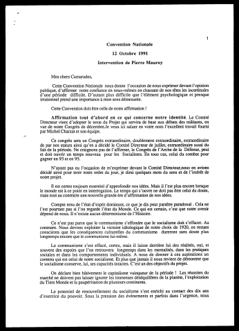 Intervention devant la Convention Nationale du Parti Socialiste. (Paris)