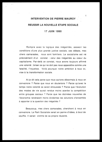 Colloque "Réussir la nouvelle étape sociale". (Paris)