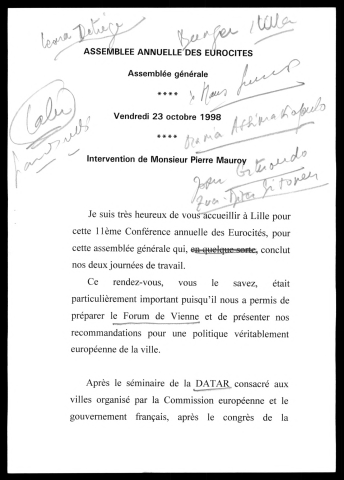 Assemblée générale annuelle des eurocités. (Lille)