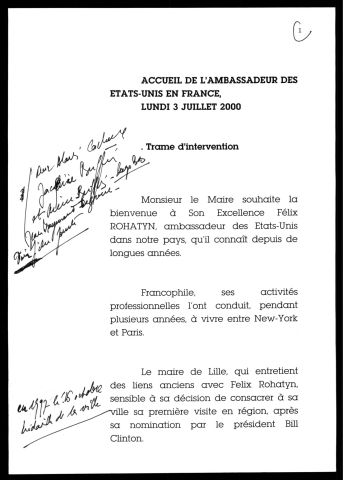 Accueil de l'ambassadeur des Etats-Unis en France. (Lille)