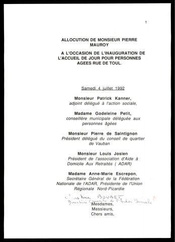 Inauguration de la Maison d'accueil pour personnes âgées rue de Toul. (Lille)