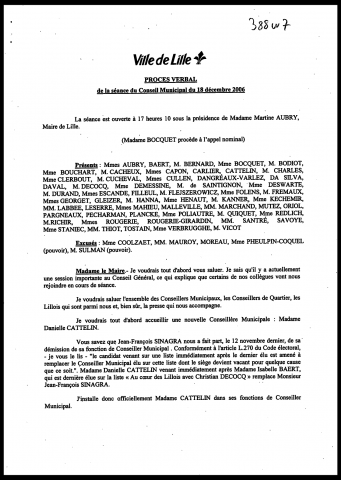 Conseil municipal du 18 décembre 2006.