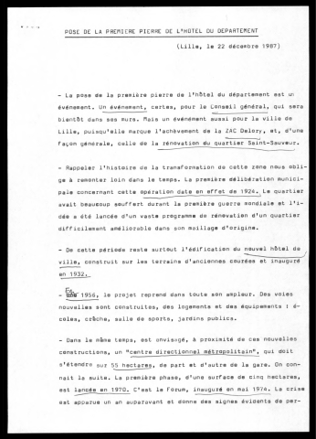 Pose de la première pierre de l'Hôtel du Département. (Lille)