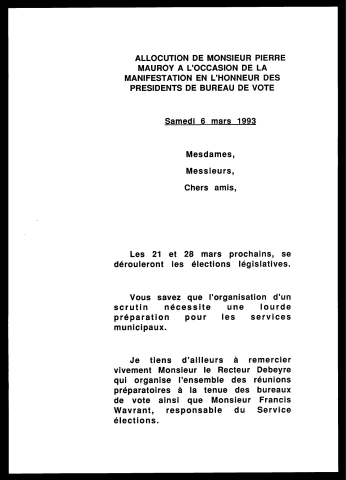 Manifestation en l'honneur des présidents de bureau de vote. (Lille)