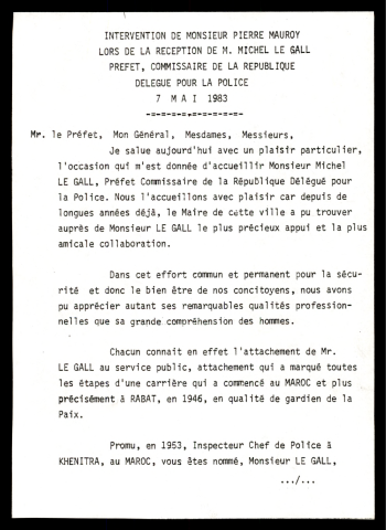 Réception de Michel Le Gall, préfet, commissaire de la république délégué pour la police.