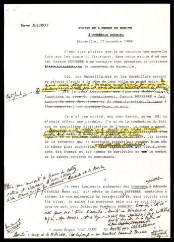 Remise de l'ordre national du mérite à Frédéric Rosmini. (Marseille)