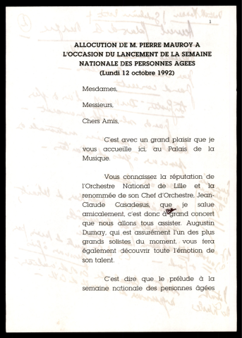Lancement de la journée internationale des personnes âgées. (Lille)