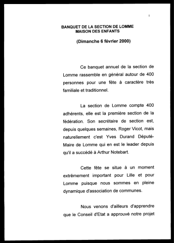 Banquet de la section socialiste de Lomme. (Lomme)