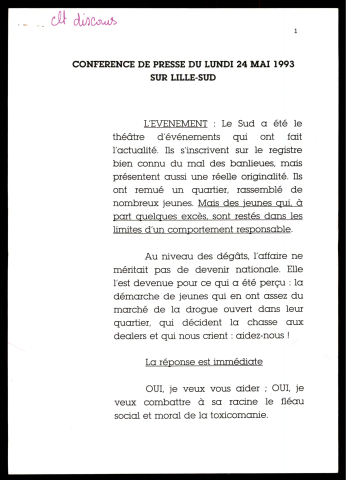 Conférence de presse à Lille Sud. (Lille)
