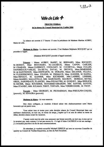 Conseil municipal du 3 juillet 2006.