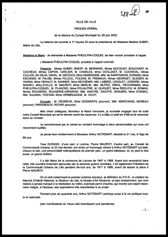 Conseil municipal du 28 juin 2002.