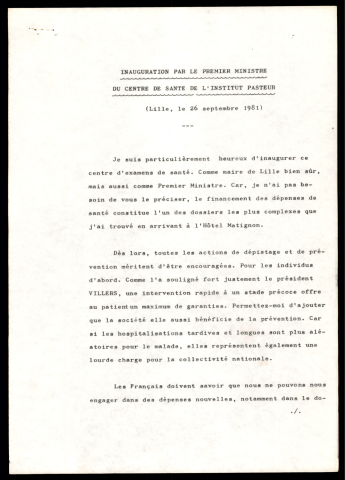 Inauguration du centre d'examens de santé des caisses primaires d'assurance maladie de Lille et d'Armentières.