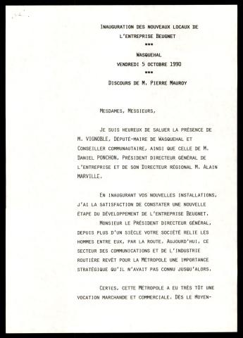 Inauguration des nouveaux locaux de l'entreprise Beugnet. (Wasquehal)