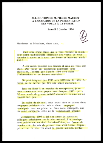 Présentation des vœux à la presse. (Lille)
