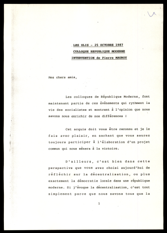 Colloque "République Moderne". (Les Ulis)