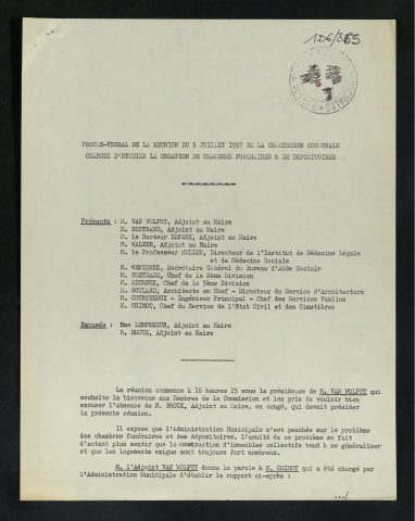 Commission communale chargée d'étudier la création de chambres funéraires et de dépositoires.