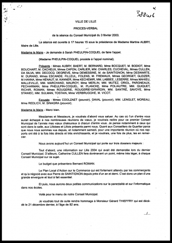 Conseil municipal du 03 février 2003.