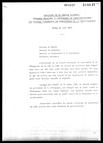 Inauguration du conseil communal de prévention de la délinquance.