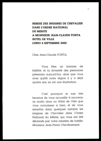 Remise des insignes de chevalier dans l'ordre national du mérite à Jean-Claude Fonta. (Lille)