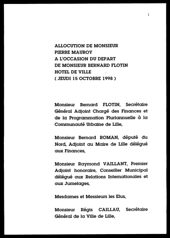 Départ de Bernard Flotin. (Lille)