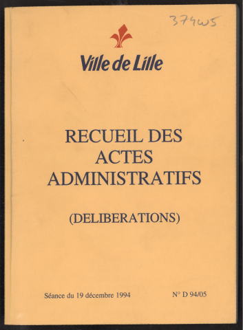 Délibérations, séance du 19 décembre 1994.