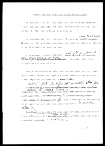 Décès de Hubert Dubedout. (Lille)