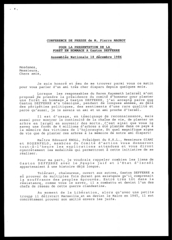 Conférence de presse à l'assemblée nationale en hommage à Gaston Defferre. (Paris)