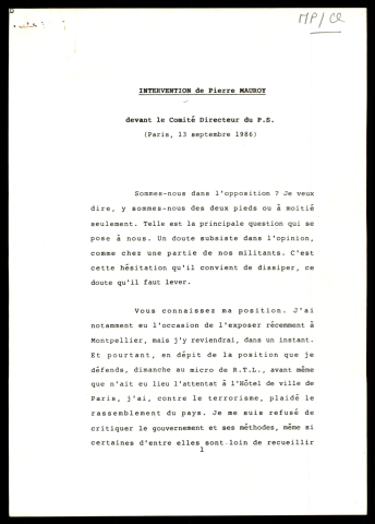 Comité directeur du Parti socialiste. (Paris)