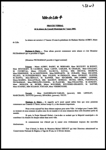 Conseil municipal du 7 mars 2005.