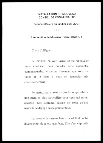 Réélection de Pierre Mauroy à la tête de la CUDL. (Lille)