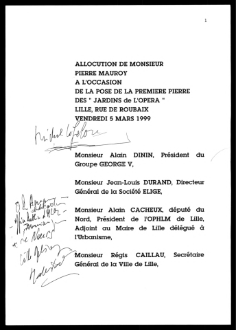 Pose de la première pierre des "Jardins de l'Opéra". (Lille)