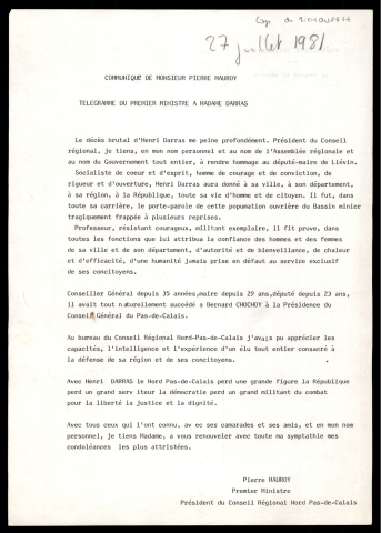 Décès d'Henri Darras.