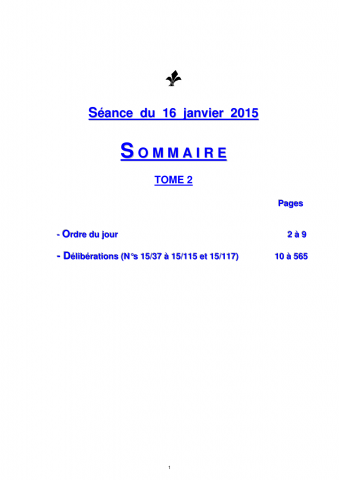 Délibérations, séance du 26 janvier 2015, tome 2.