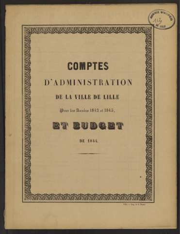 Compte d'administration 1842 et 1845, budget 1844.