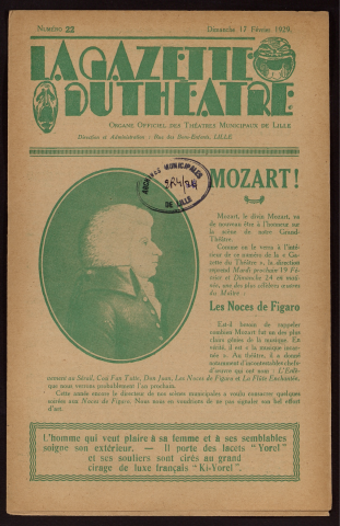 La gazette du théâtre, organe officiel des théâtres municipaux de Lille, n° 22, 17/02/1929.