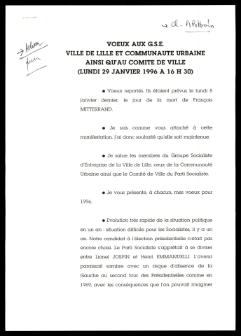 Vœux aux GSE Ville de Lille. (Lille)