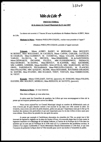 Conseil municipal du 21 mai 2007.