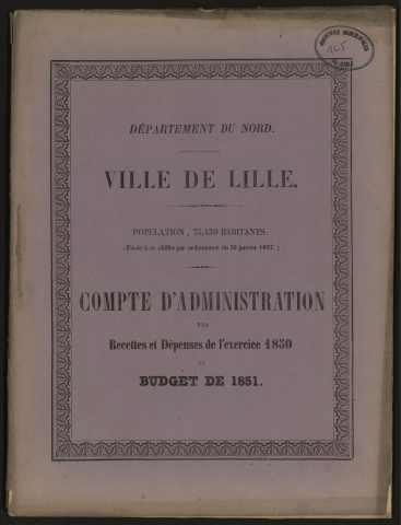 Compte d'administration 1850 et budget 1851.